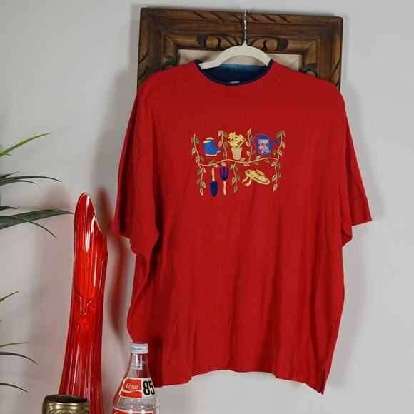 Vintage 90s BonWorth embroidered gardener garden tee XL - Picture 1 of 4